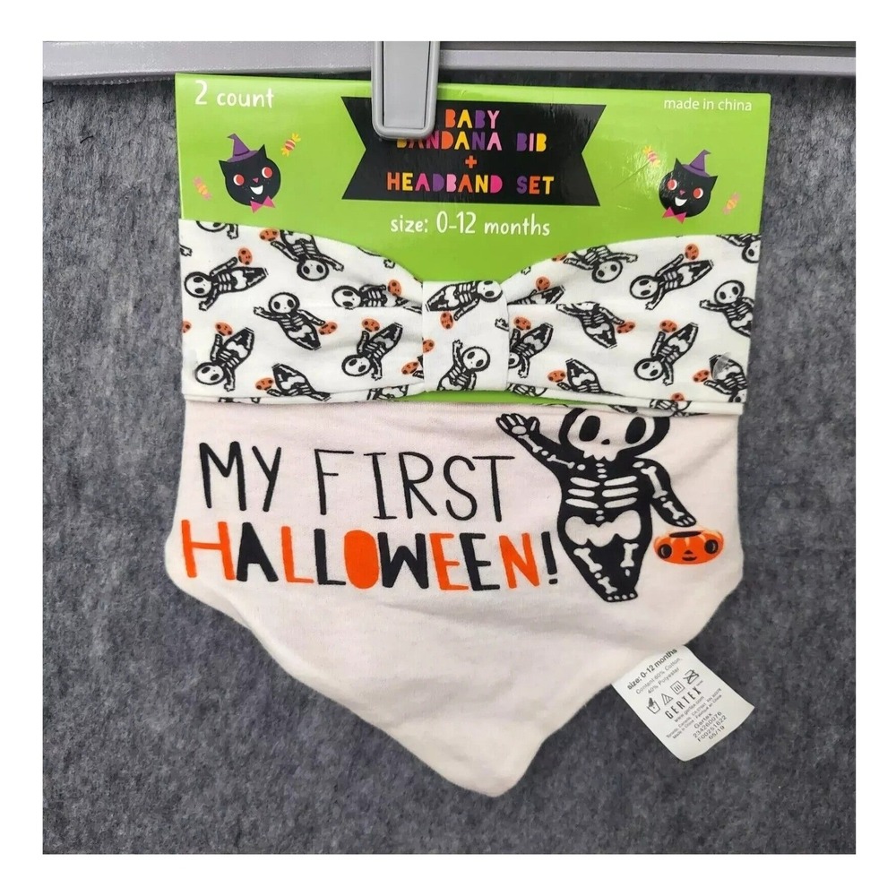 My First Halloween Infant Set Bandana Bib Headband Skeleton Gertex Baby Spooky